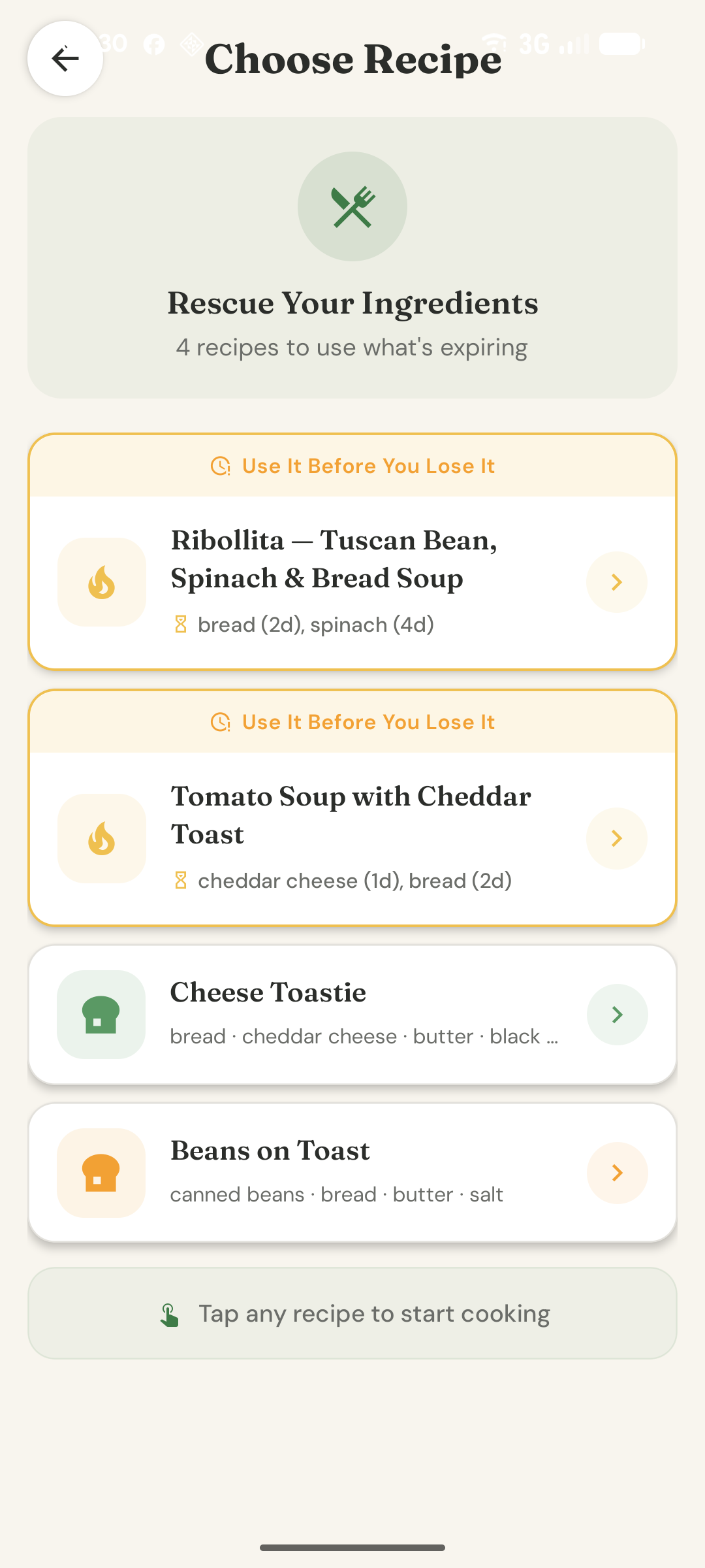 Choose from AI rescue recipes that prioritise what's expiring first